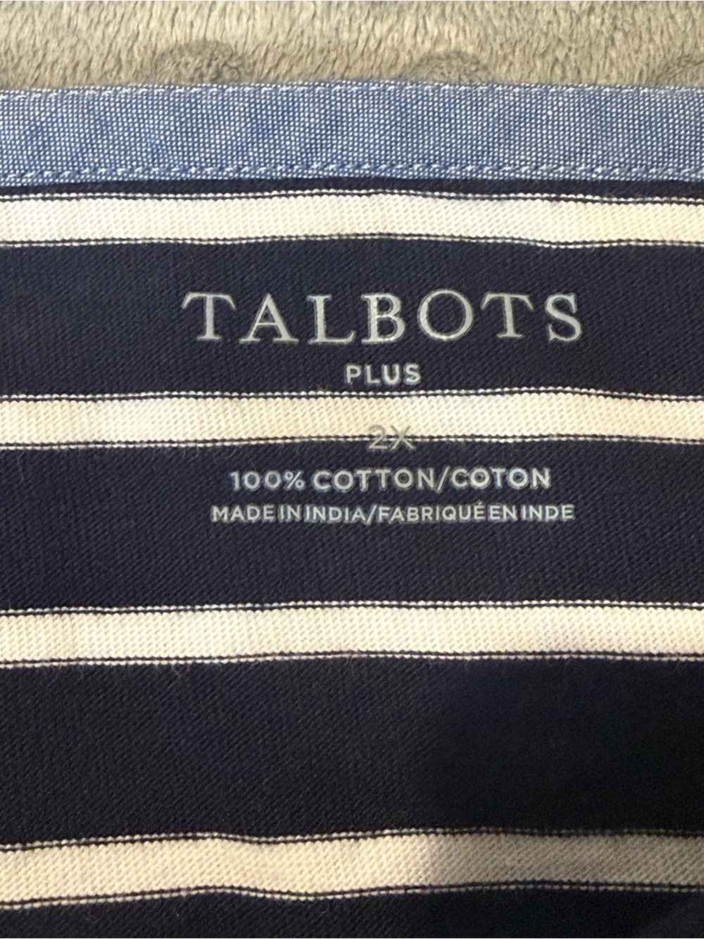 Talbots Navy, White & Red Striped 3/4 Sleeve Cotton Tee Cottagecore - Picture 2 of 4